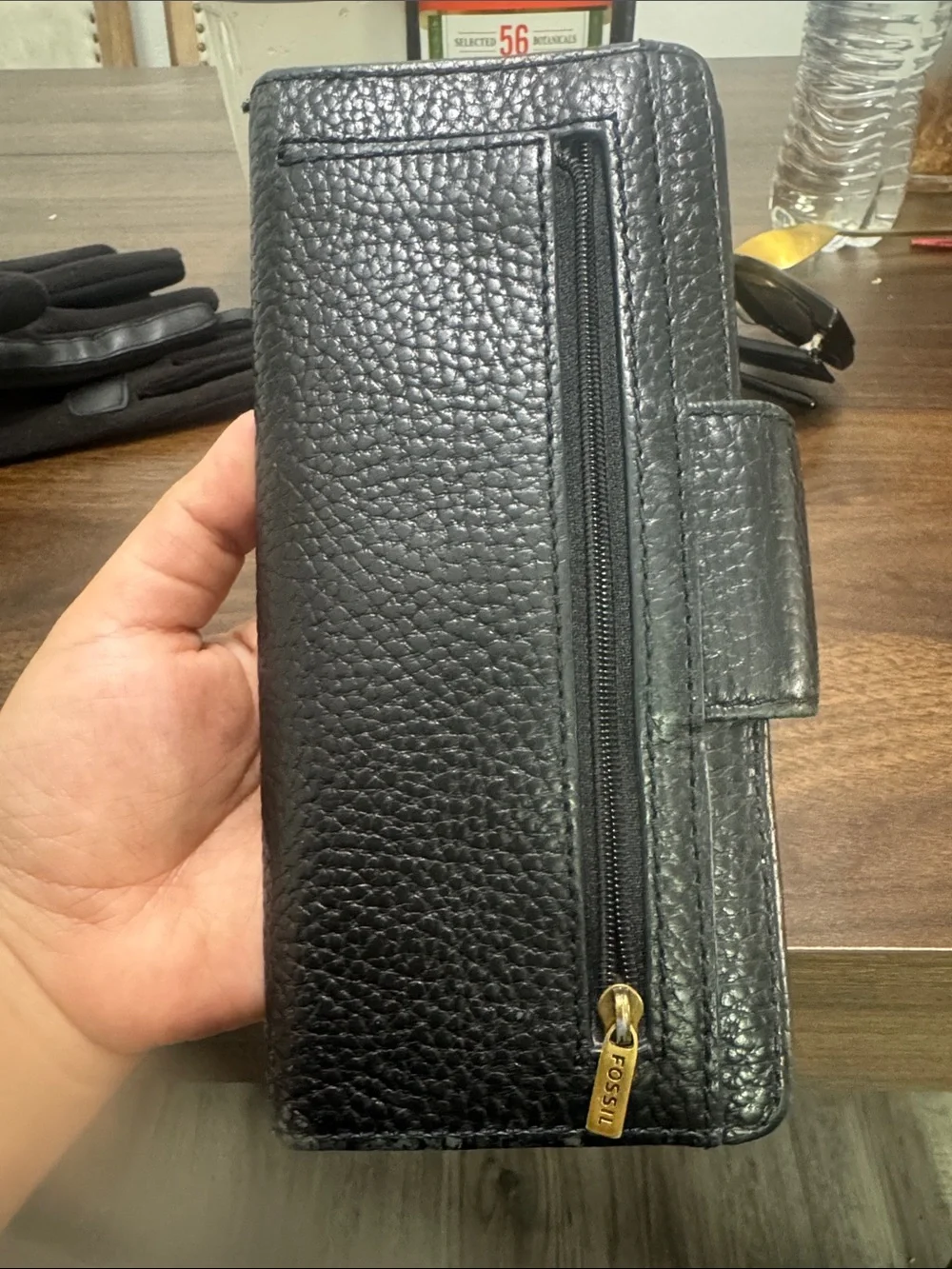 Fossil Black Pebbled Leather Zip Wallet Phone Case